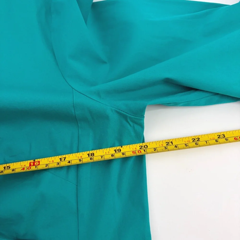 Lafayette 148 New York Teal Green Pleated Waist Hidden Button Down Shirt Size 12 - Picture 10 of 11